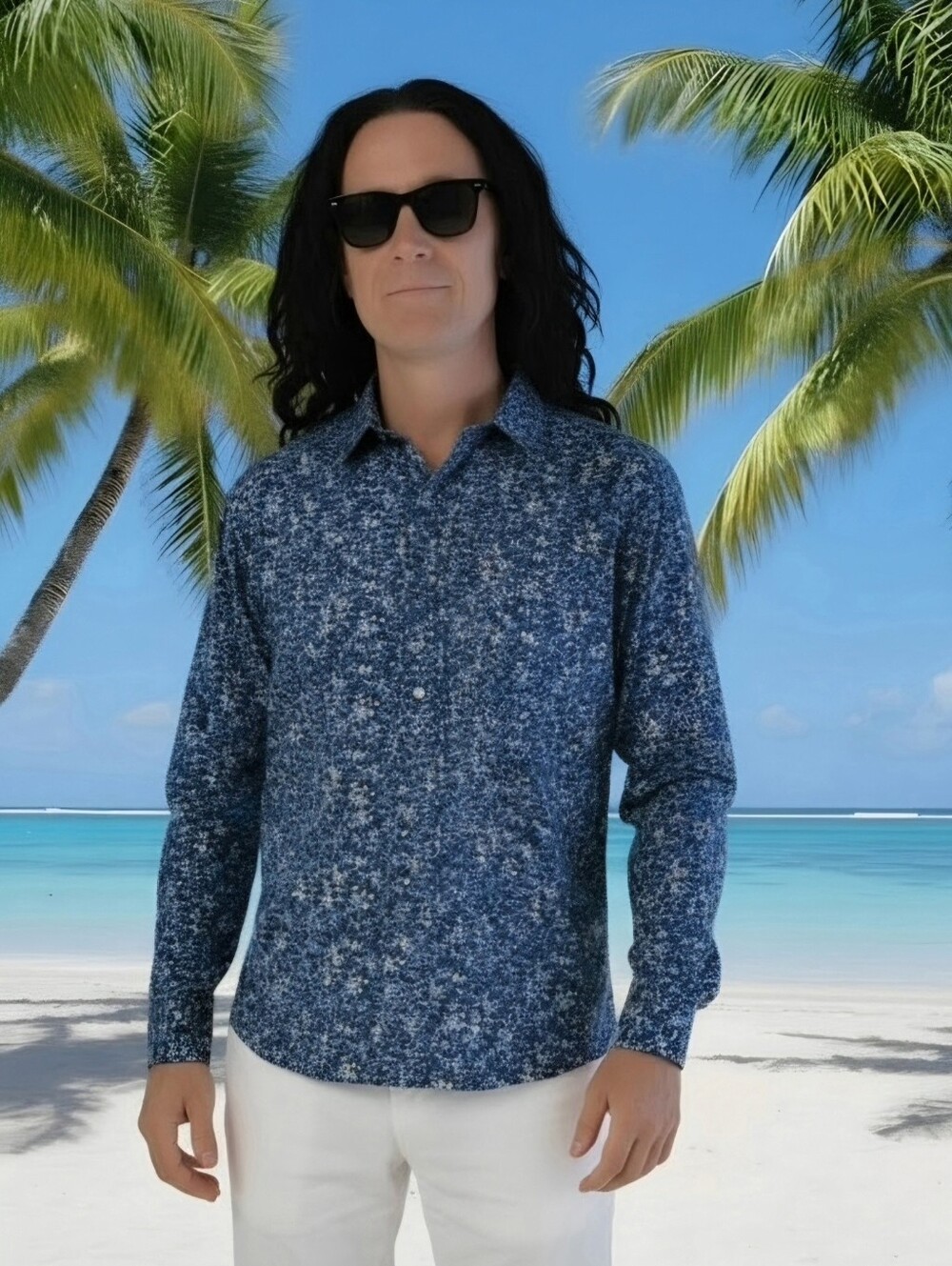 Express Men's Size M Navy Blue Floral Button-Down Shirt